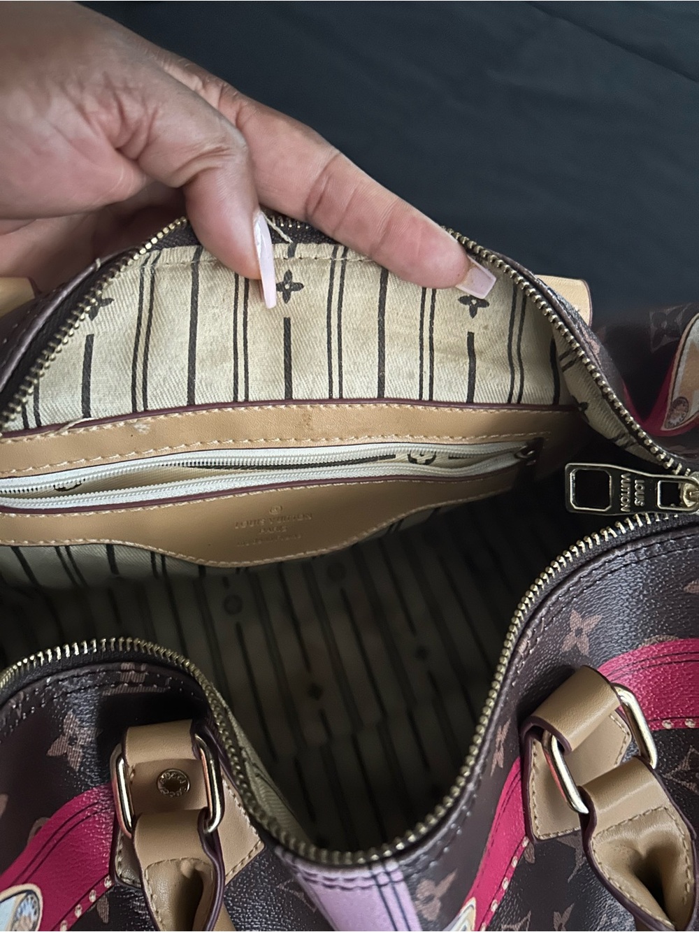 NOT-Louis Vuitton Brown Monogram Satchel with Pink Accents - Picture 6 of 10